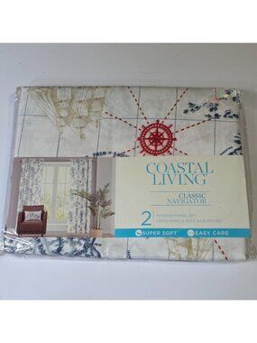 Coastal Living Classic‎ Navigator Window Panel Set Lined Rod Pocket Beach Cruise
